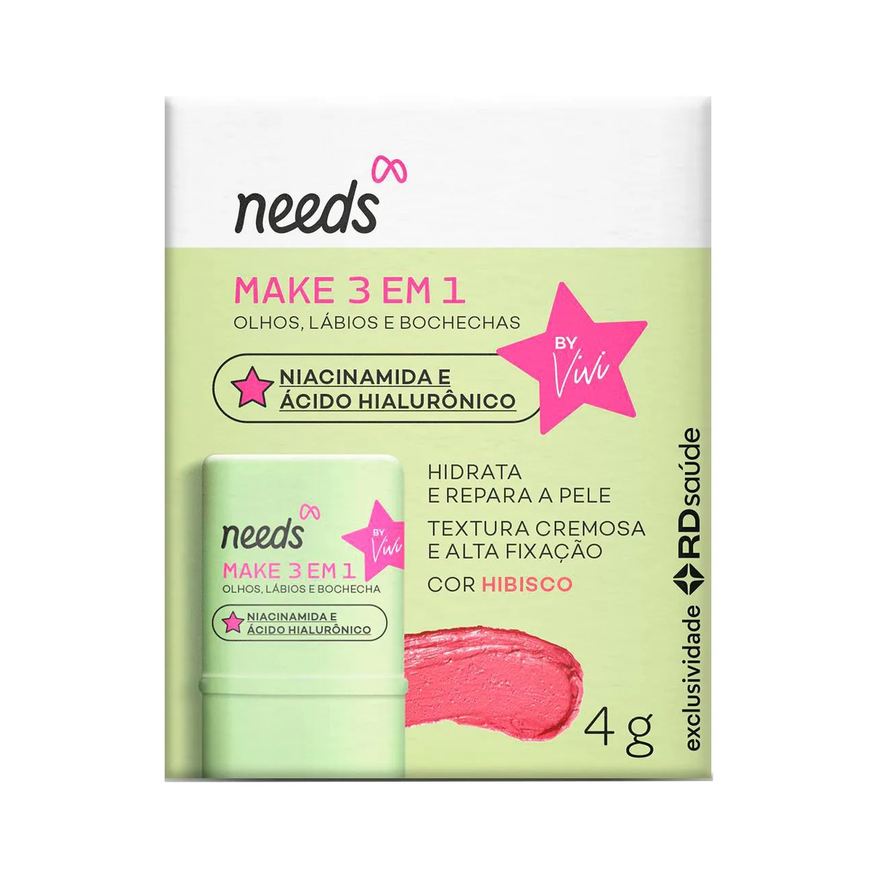Needs Make 3 em 1 Stick SOS Acne Olhos, Lábios e Bochecha 4g