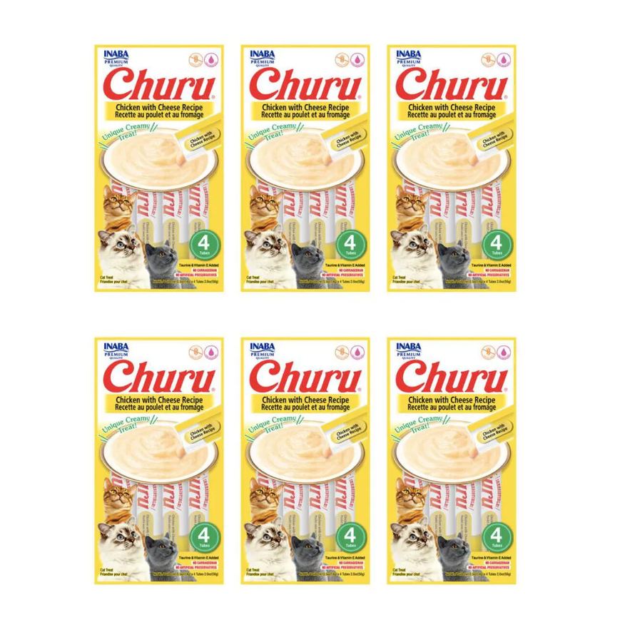 Caixa 6 unidades Petisco Purê Churu Galinha E Queijo para Gatos 56g