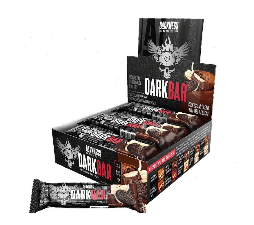 Darkness Dark Bar Caixa 8 unidades (720g) - Nova Embalagem - Sabor: Cookies And Cream C/ Nibs de Cacau