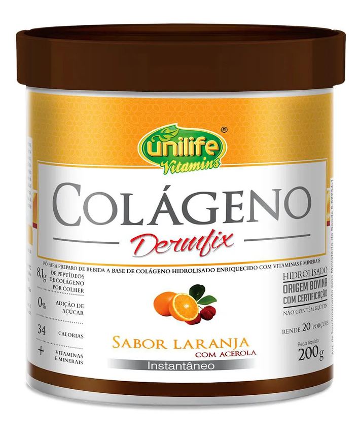 Unilife Colágeno Hidrolisado em Pó - Dermfix - Sabor Laranja com Acerola