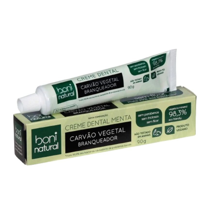 Boni Natural Pasta de Dente Branqueadora Menta e Carvão Vegetal Vegano