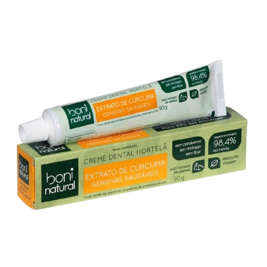 Boni Natural Pasta de Dente Natural Sem Fluor Hortela e Curcuma Vegano