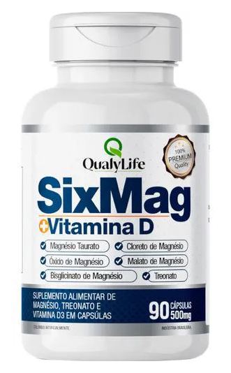 Qualylife Sixmag Magnésio e Vitamina D3 90 cápsulas