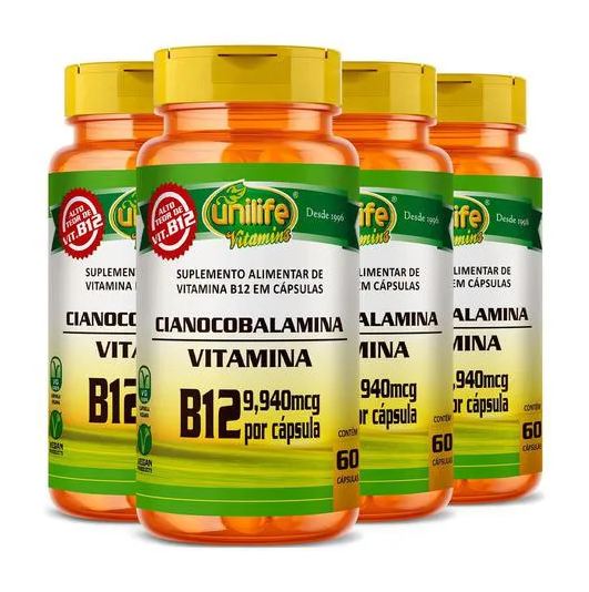 Unilife Vitamina B12 Cianocobalamina 4 X 60 Cápsulas
