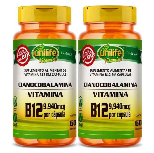 Unilife Vitamina B12 Cianocobalamina 2 X 60 Cápsulas