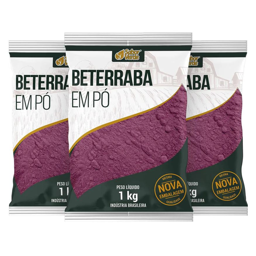 Sabor Verde Beterraba em Pó Desidratada Farinha Pura 3 X 1kg