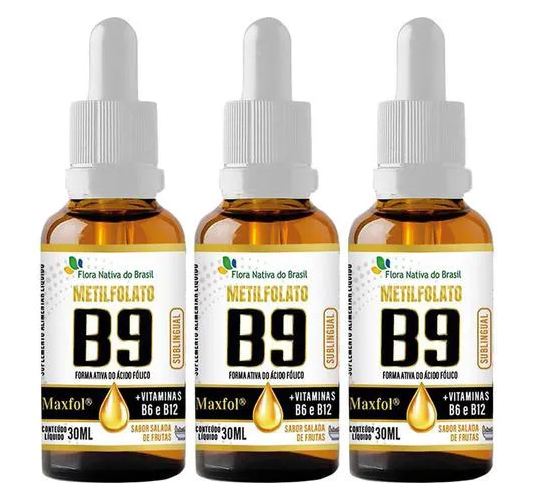 Flora Nativa Do Brasil Vitamina B9 Sublingual Metilfolato 3 X 30ml Flora Nativa