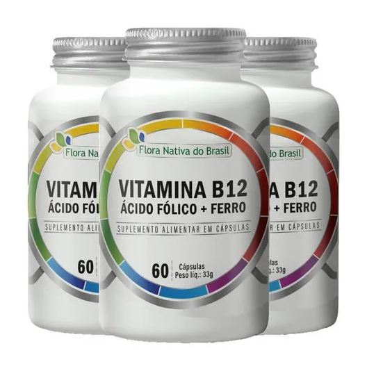 Flora Nativa Do Brasil Vitamina B12 Ácido Fólico e Ferro 3 X 60 cápsulas Flora Nativa