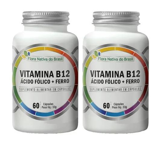 Flora Nativa Do Brasil Vitamina B12 Ácido Fólico e Ferro 2x60 cápsulas Flora Nativa