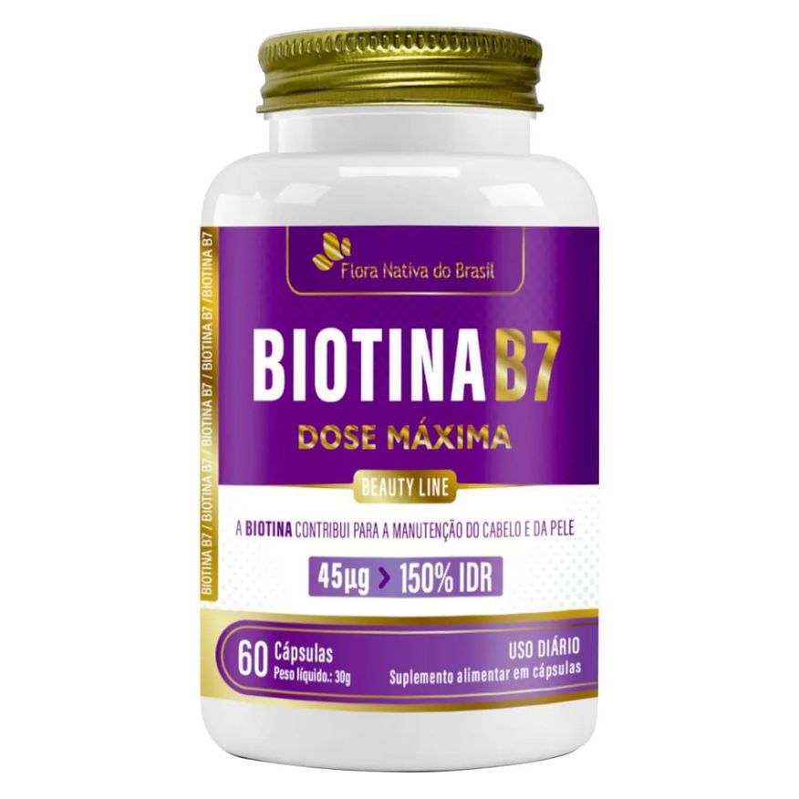 Flora Nativa Do Brasil Biotina Vitamina B7 500mg 60 cápsulas - Flora Nativa