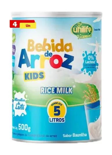Unilife Bebida de Arroz Kids Rice Milk sem Lactose 4 X 500g