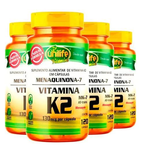 Unilife Kit 4 Vitamina K2 Mk7 Menaquinona 120 Cápsulas