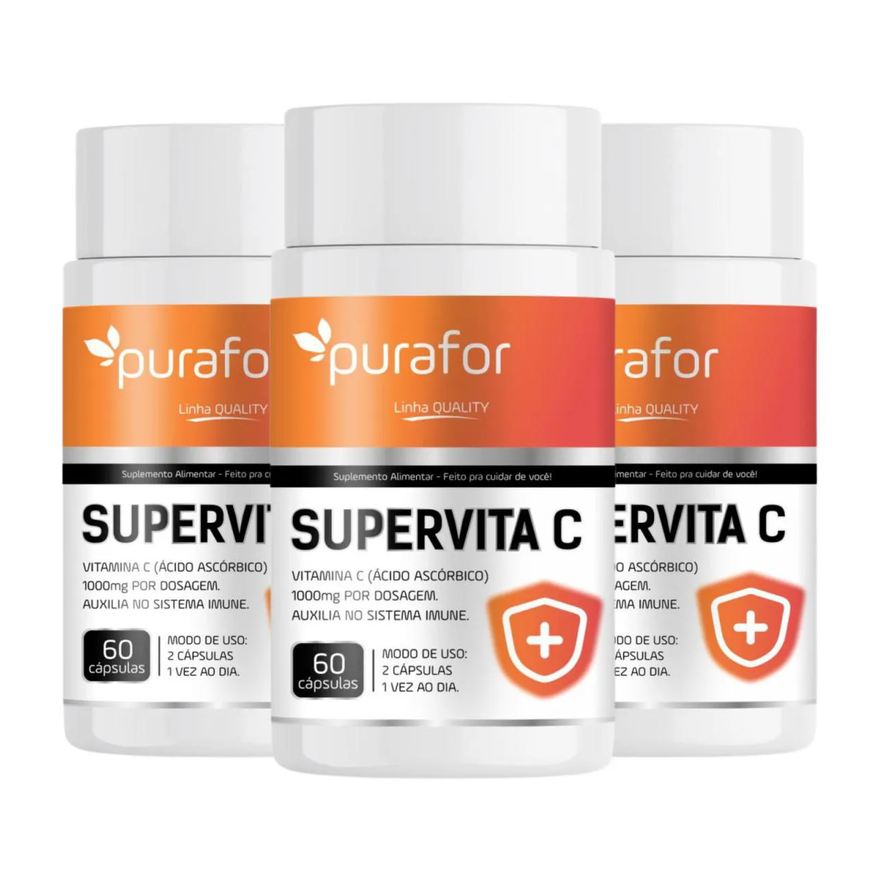 Purafor Kit 03 Vitamina C 1000mg L Supervita C I 60 cápsulas | Imunidade I Antioxidante I Anti - Idade