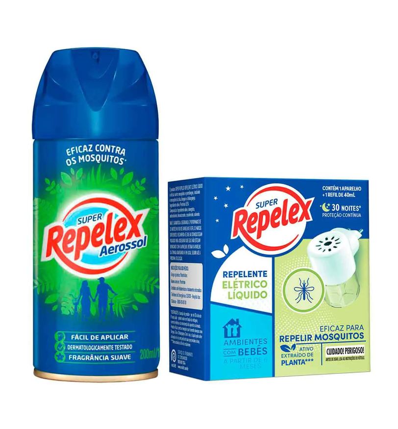 Repelex Kit Repelente Aerosol Super Family Care 200ml + Aparelho Elétrico + Repelente 30 Noites 40ml