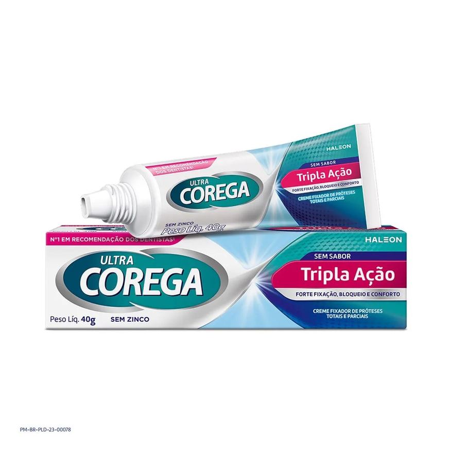 De Fixador Dentadura Ultra Corega 40g Creme Tripla Acao Sem Sabor