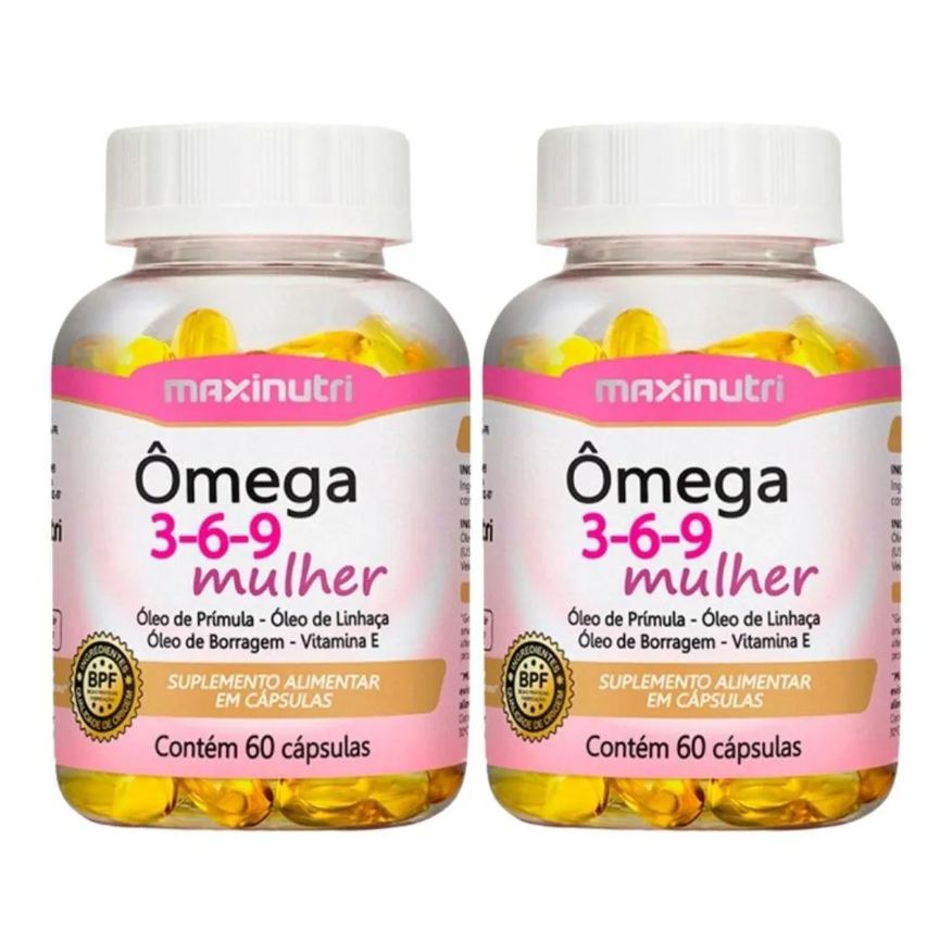 Maxinutri Kit 2x Ômega 3,6,9 Mulher (linhaça, Prímula e Borragem) + Vitamina e 60 cápsulas