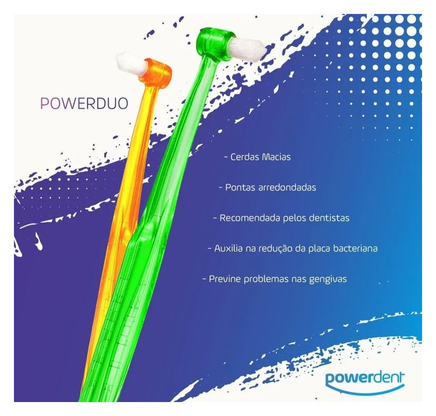Powerdent Escova Powerduo 2 Tufos com Cerdas Macia Cores Laranja