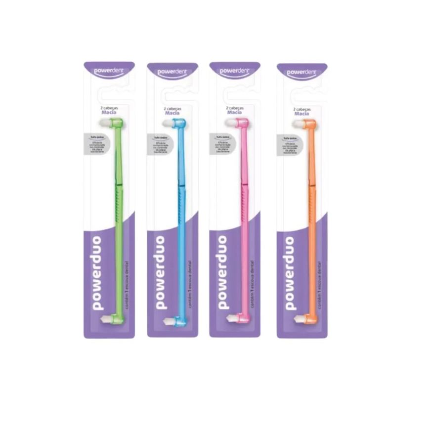 Powerdent Escova Powerduo 2 Tufos com Cerdas Macia Cores Verde