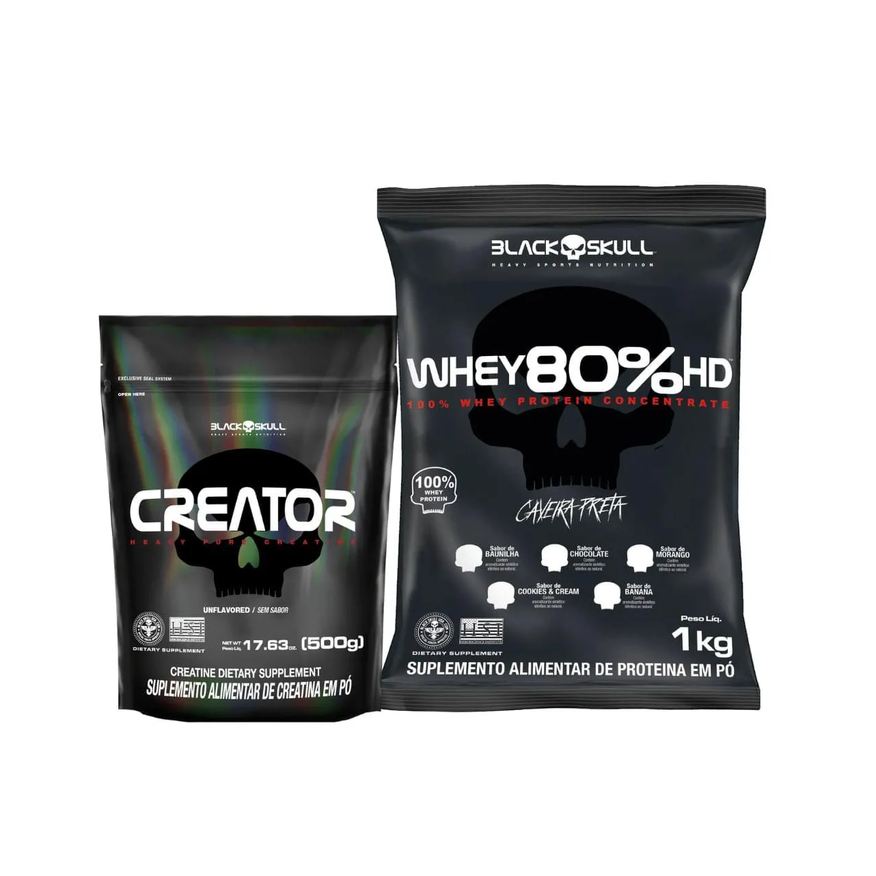 Black Skull COMBO WHEY 80% HD + CREATOR 500g NA NA Baunilha