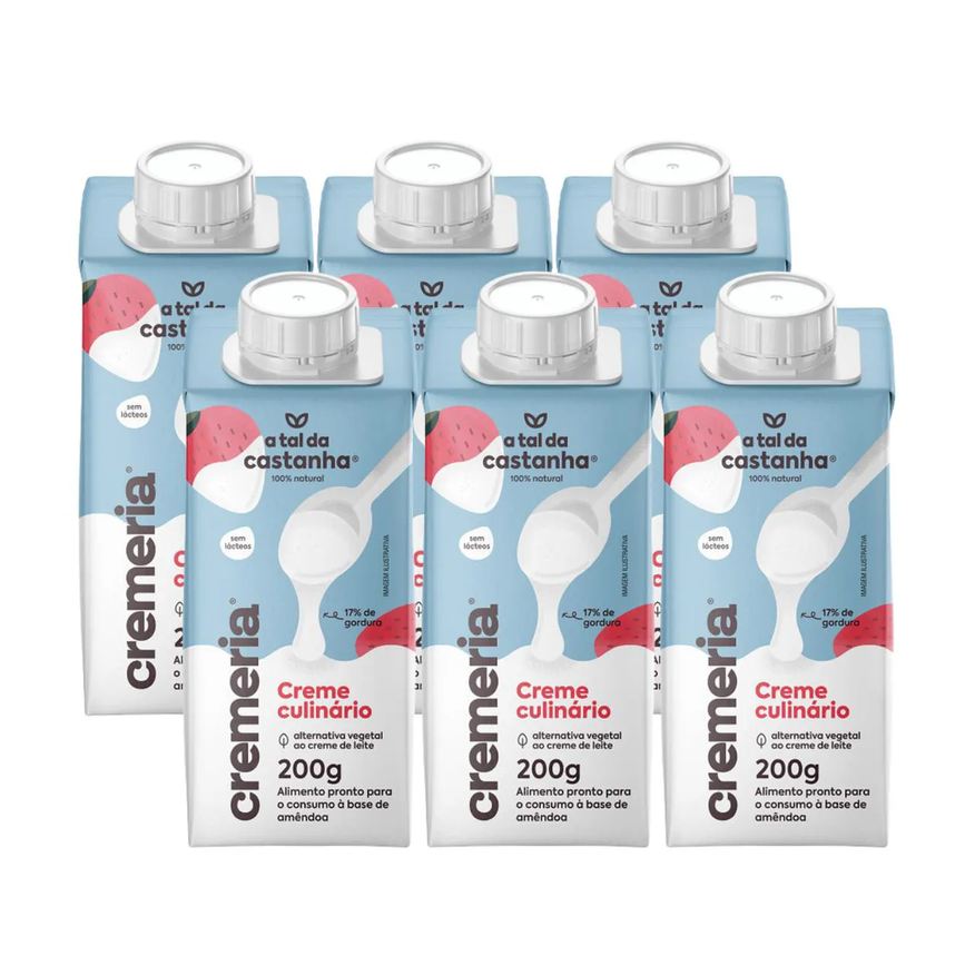 a Tal da Castanha 6x Creme Culinário Vegetal Cremeria 200ml Amêndoa