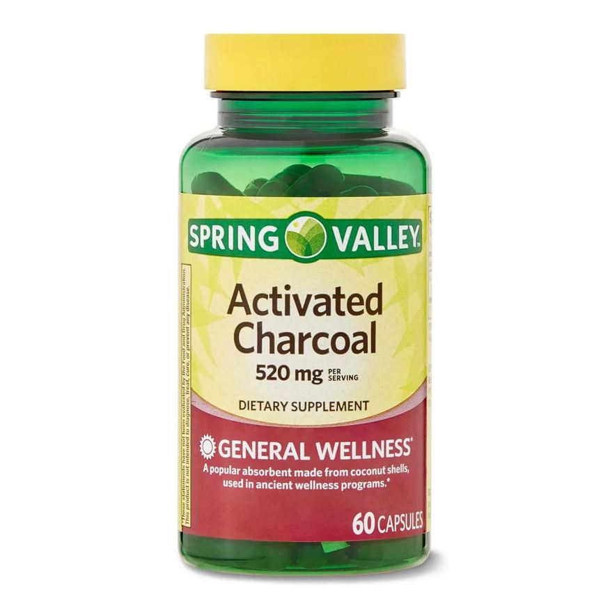 Spring Valley Carvão Ativado 520mg 60 cápsulas