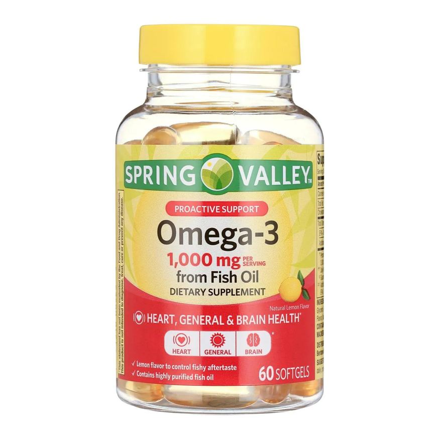 SPRING VALLEY ÓLEO DE PEIXE OMEGA 3 1000mg 60 SOFTGELS SABOR LIMãO