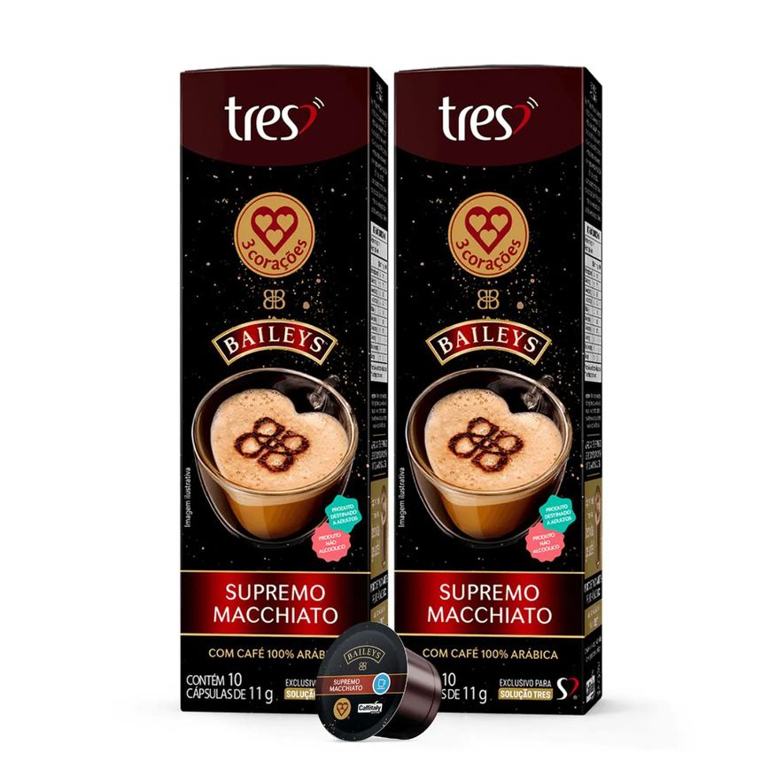 3 Corações 2x cápsula de Café Tres Baileys Supremo Macchiato 10 unidades