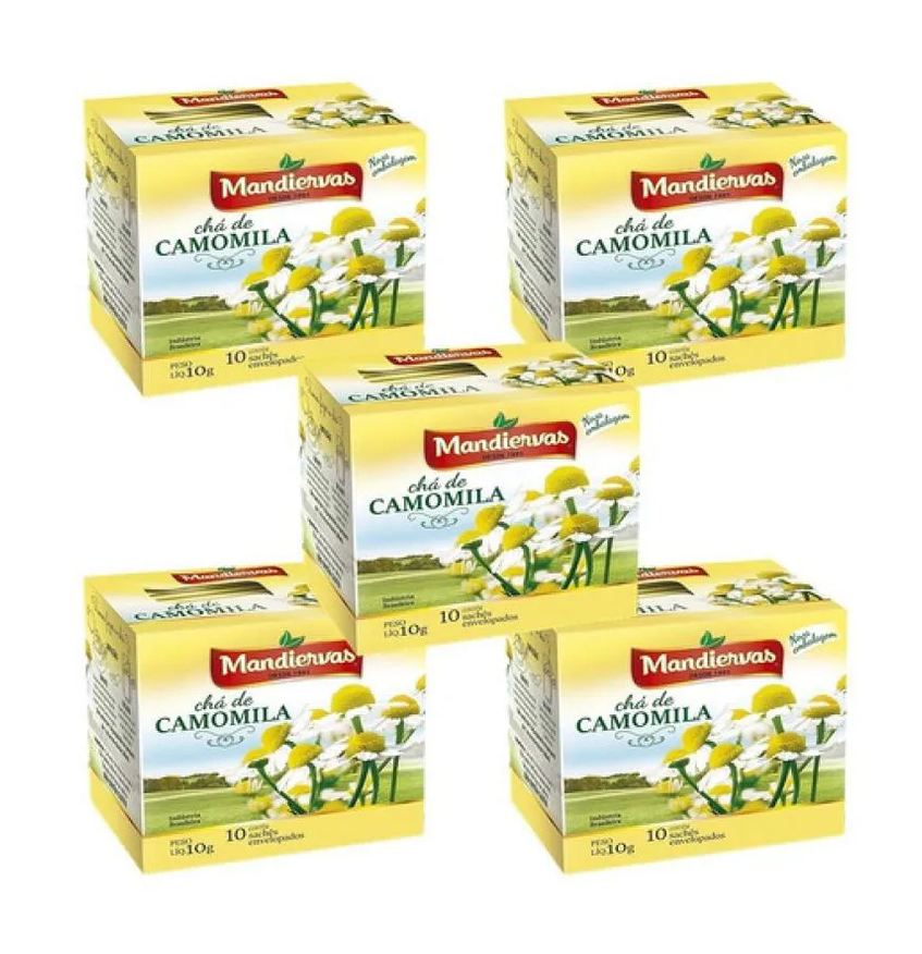 Mandiervas Kit 5 Caixinhas de Chá Camomila 10 Sachês