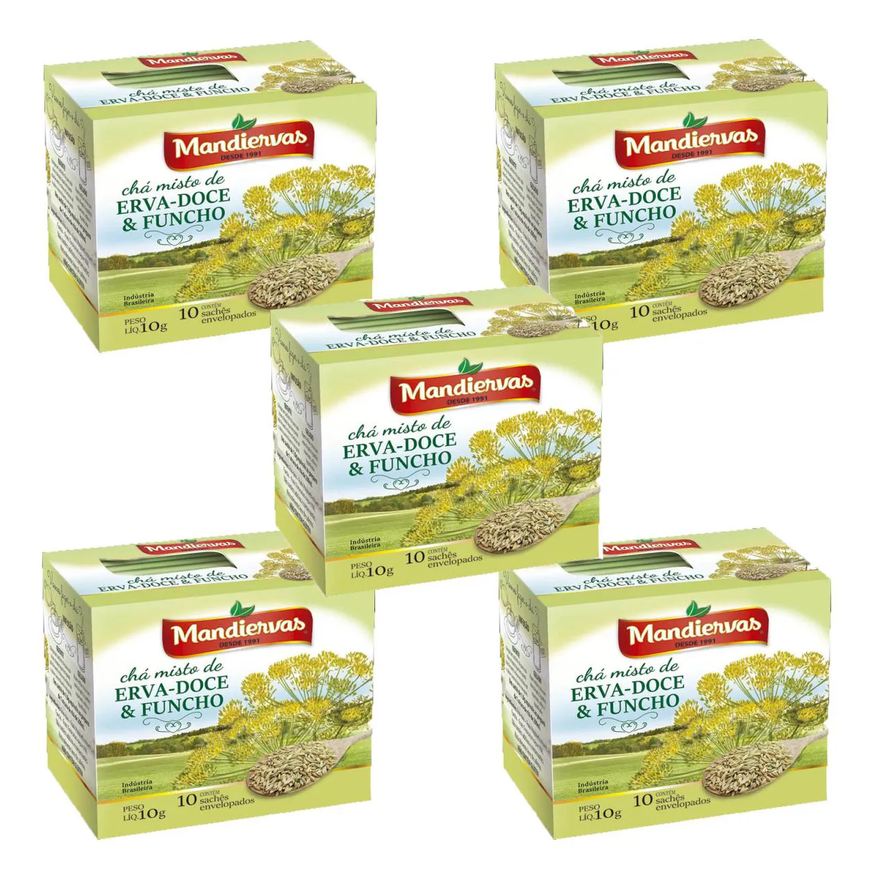 Mandiervas Kit 5 Caixinhas de Chá Erva-doce e Funcho 10 Sachês