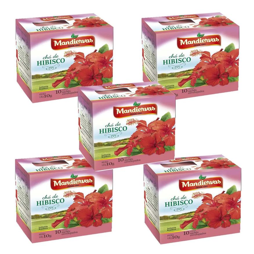 Mandiervas Kit 5 Caixinhas de Chá Hibisco 10 Sachês