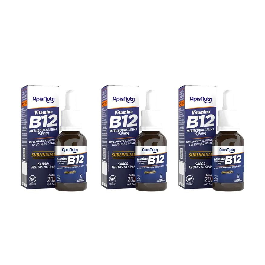Apisnutri Kit 3 B12 Metilcobalamina Sublingual com 20ml