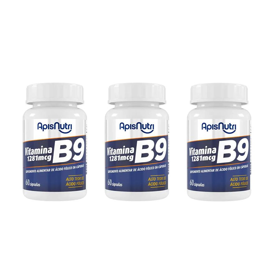 Apisnutri Kit 3 Vitamina B9 1281mcg Acido Folico 60 cápsulas