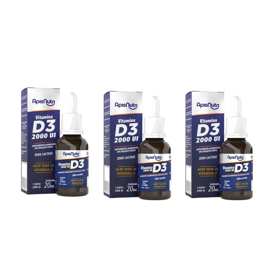 Apisnutri Kit 3 Vitamina D3 Gotas 2.000ui com 20ml