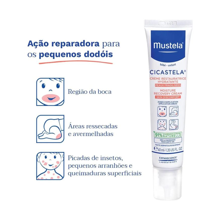 Mustela Creme Reparador Hidratante Bebê Cicastela Pele Sensibilizada com 40ml