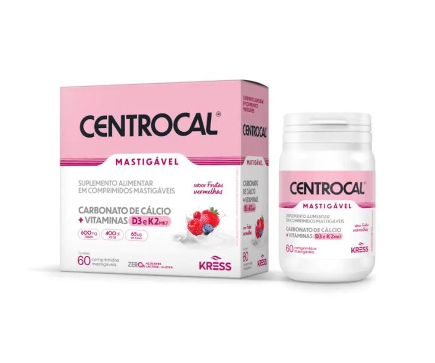 Kress Centrocal Suplemento Alimentar Cálcio + Vitaminas D3 e K2 Frutas Vermelhas 60Cpr