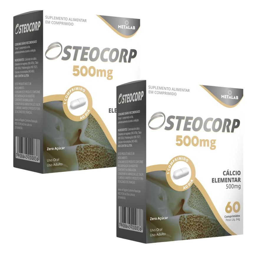 Metalab Kit 2 Osteocorp 60cp Carbonato de Calcio 500mg Calcio Elementar