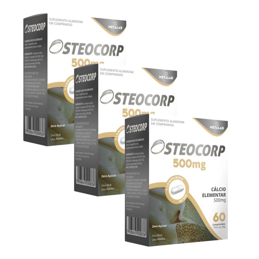 Metalab Kit 3 Osteocorp 60cp Carbonato de Cálcio 500g Calcio Elementar