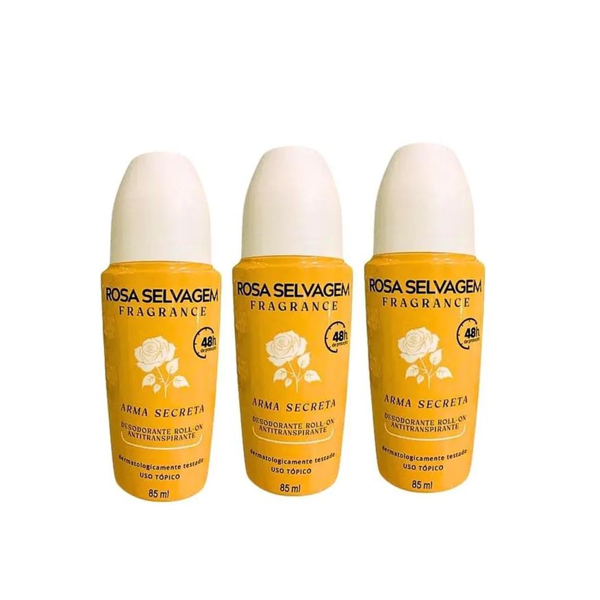 Rosa Selvagem Kit 3 Desodorante Roll On Arma Secreta 85ml