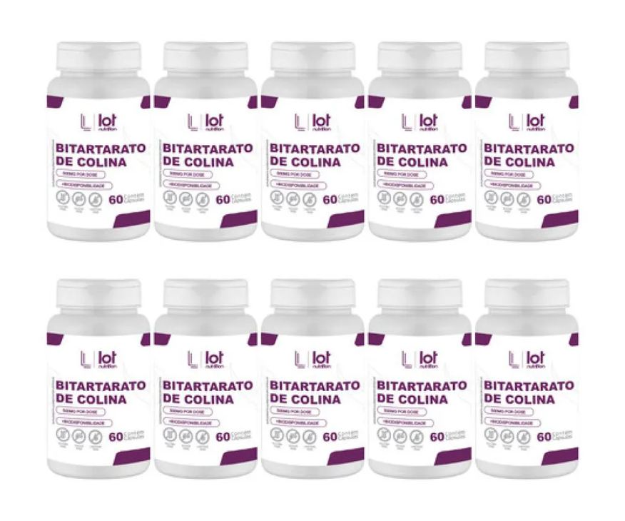 Lot Nutrition Kit 10un Bitartarato de Colina 450mg 60 cápsulas Menta sem Sabor