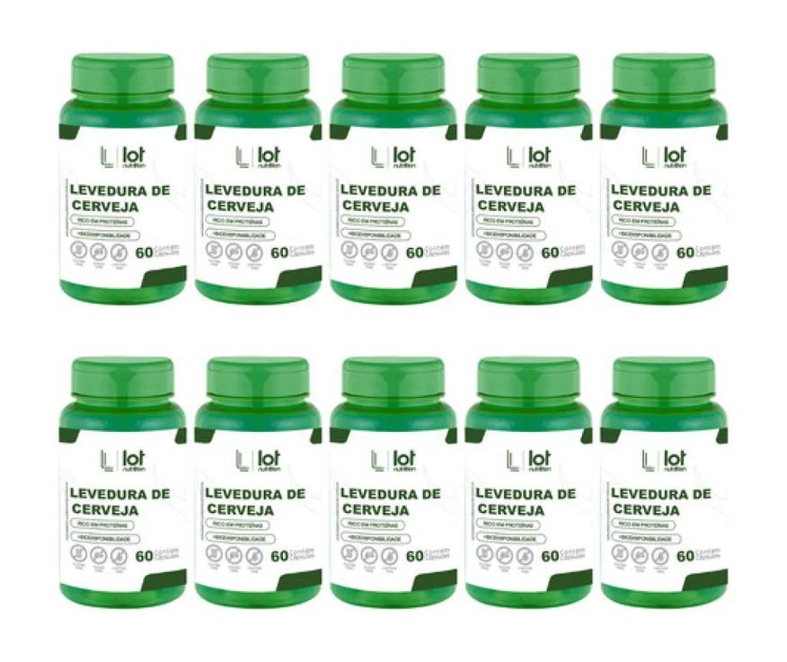 Lot Nutrition Kit 10un Levedura de Cerveja 450mg 60 cápsulas Fonte de B12 sem Sabor
