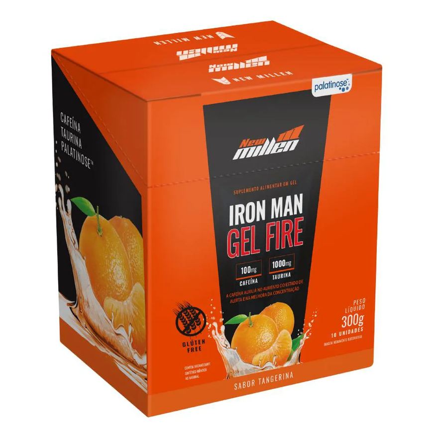 New Millen Iron Man Gel Fire Display 10 Saches 30g - Sabor Tangerina