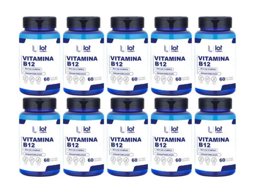 Lot Nutrition Kit 10un Vitamina B12 Cianocobalamina 60 cápsulas sem Sabor