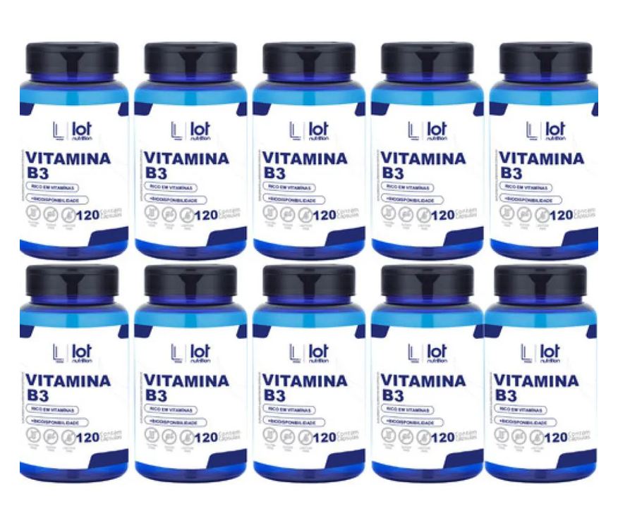 Lot Nutrition Kit 10un Vitamina B3 Niacina 120 cápsulas sem Sabor