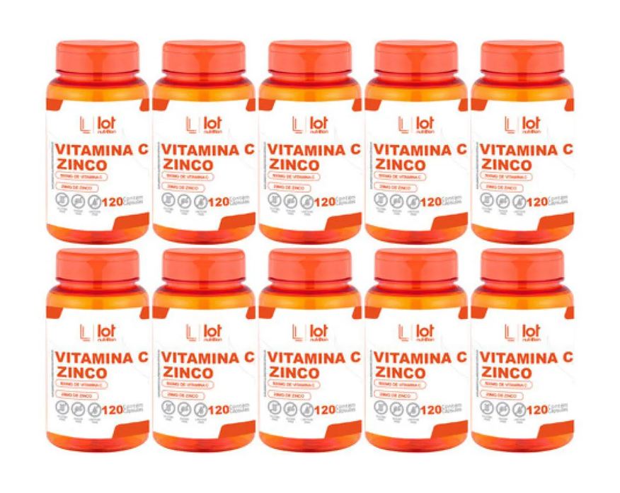 Lot Nutrition Kit 10un Vitamina C 500mg Zinco 29mg 120 cápsulas sem Sabor