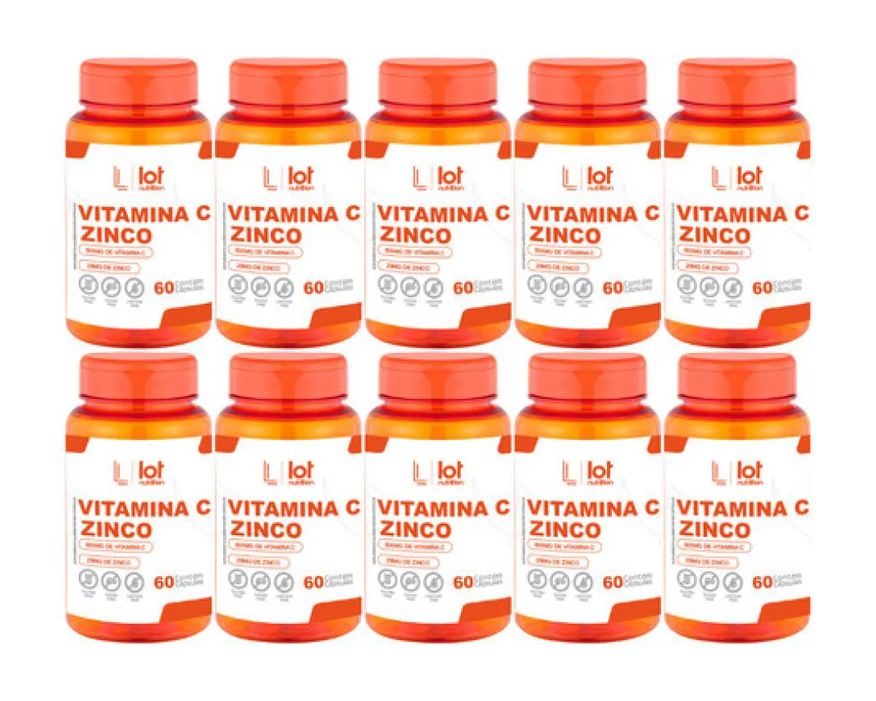 Lot Nutrition Kit 10un Vitamina C 500mg Zinco 29mg 60 cápsulas sem Sabor