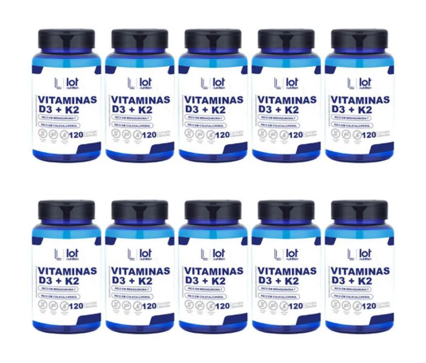 Lot Nutrition Kit 10un Vitamina D3 2.000ui + Vitamina K2mk7 100mcg 120 Cá sem Sabor