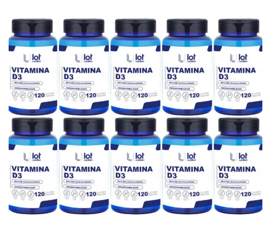 Lot Nutrition Kit 10un Vitamina D3 2.000ui 120 cápsulas Imunidade Saúde Ó sem Sabor