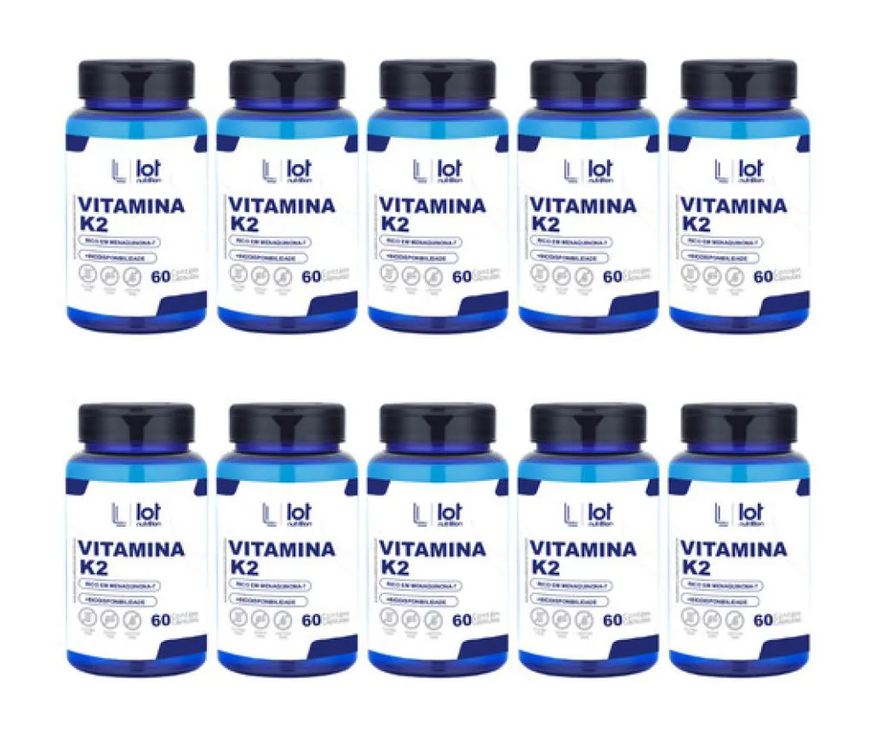 Lot Nutrition Kit 10un Vitamina K2 125mcg 60 cápsulas Circulação e Saúde sem Sabor