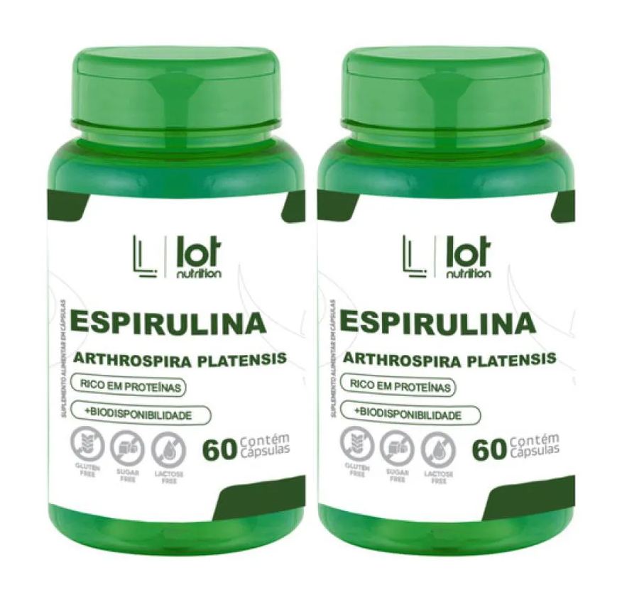 Lot Nutrition Kit 2un Suplemento Espirulina 500mg 60 cápsulas sem Sabor