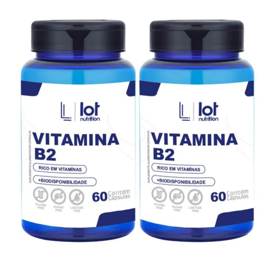 Lot Nutrition Kit 2un Vitamina B2 Riboflavina 60 cápsulas sem Sabor
